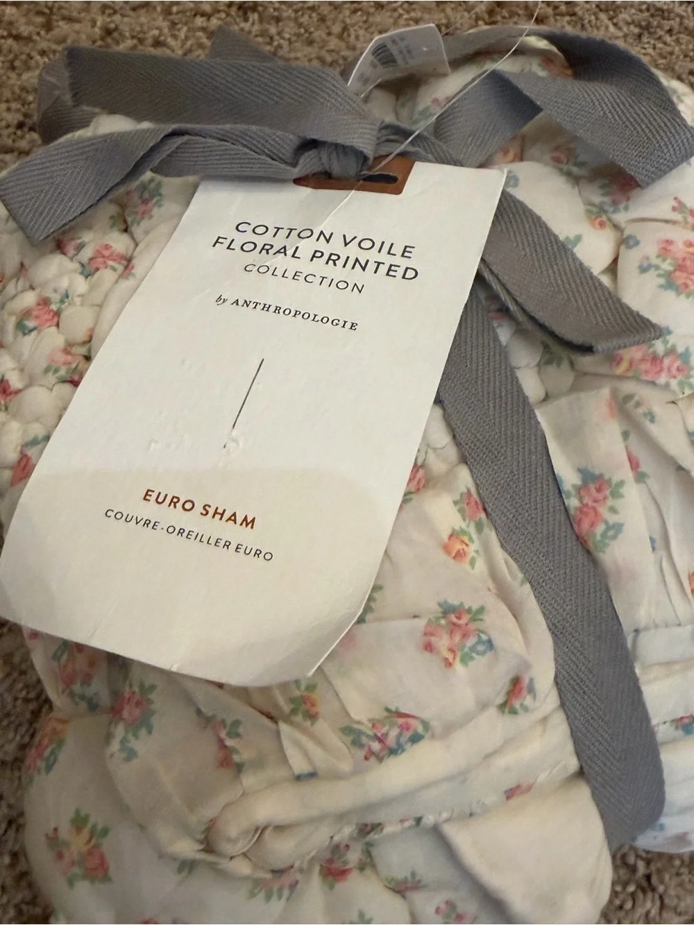 NWT new Anthropologie cotton voile dahlia euro sham floral pattern quilted